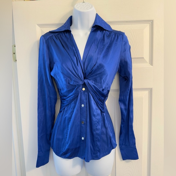 Cache Tops - Blue Cache Short Silk Top - Size XS